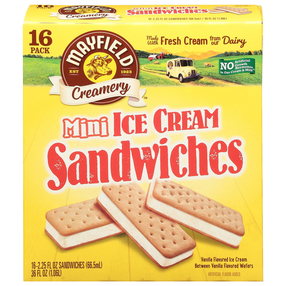 slide 1 of 9, Mayfield Creamery Mini Vanilla Ice Cream Sandwiches 16 - 2.25 fl oz Packs, 16 ct