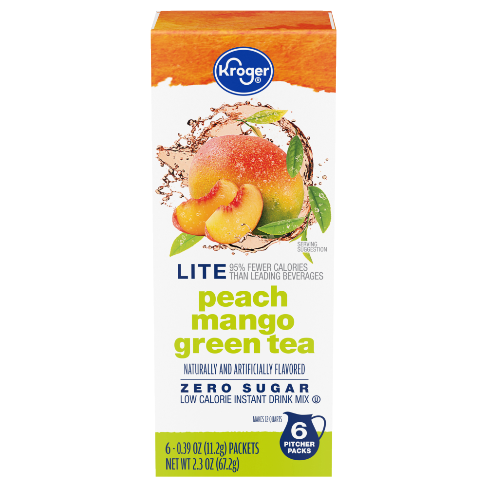 slide 1 of 6, Kroger® Zero Sugar Peach Mango Green Tea Pitcher Packs, 6 ct; 0.39 oz
