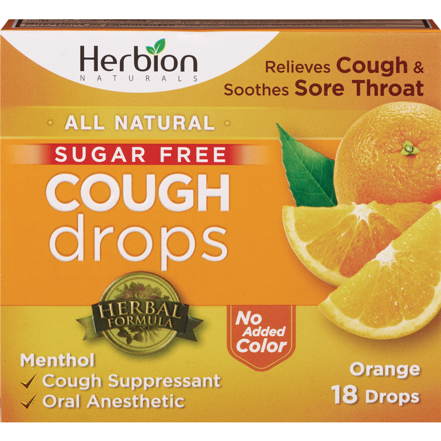 slide 1 of 1, Herbion Naturals Sugar-Free Cough Drops Orange, 18 ct
