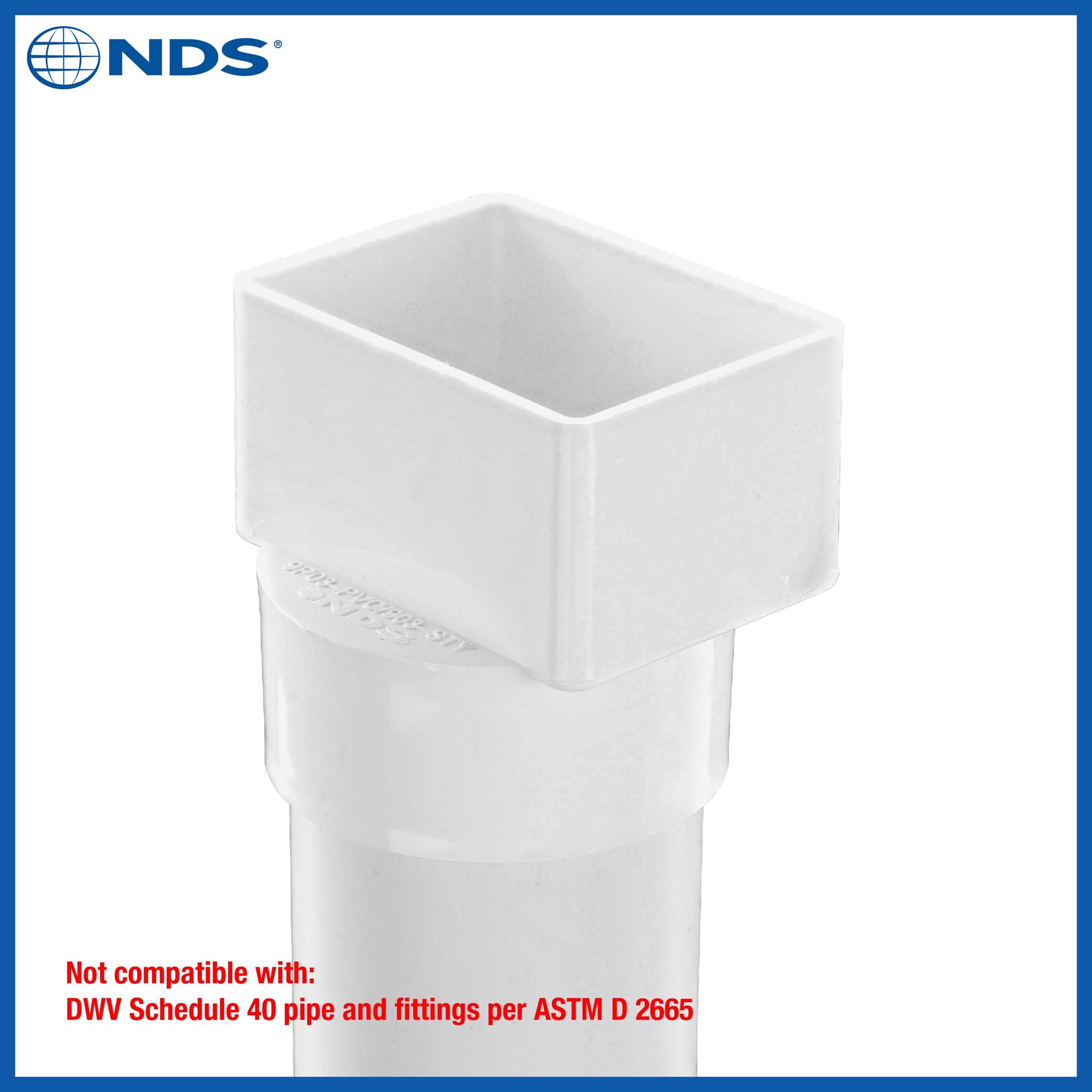 slide 6 of 6, NDS PVC Offset Downspout Adapter, 2X3 in. Downspout X 3 in. Sewer and Drain Hub, 1 ct