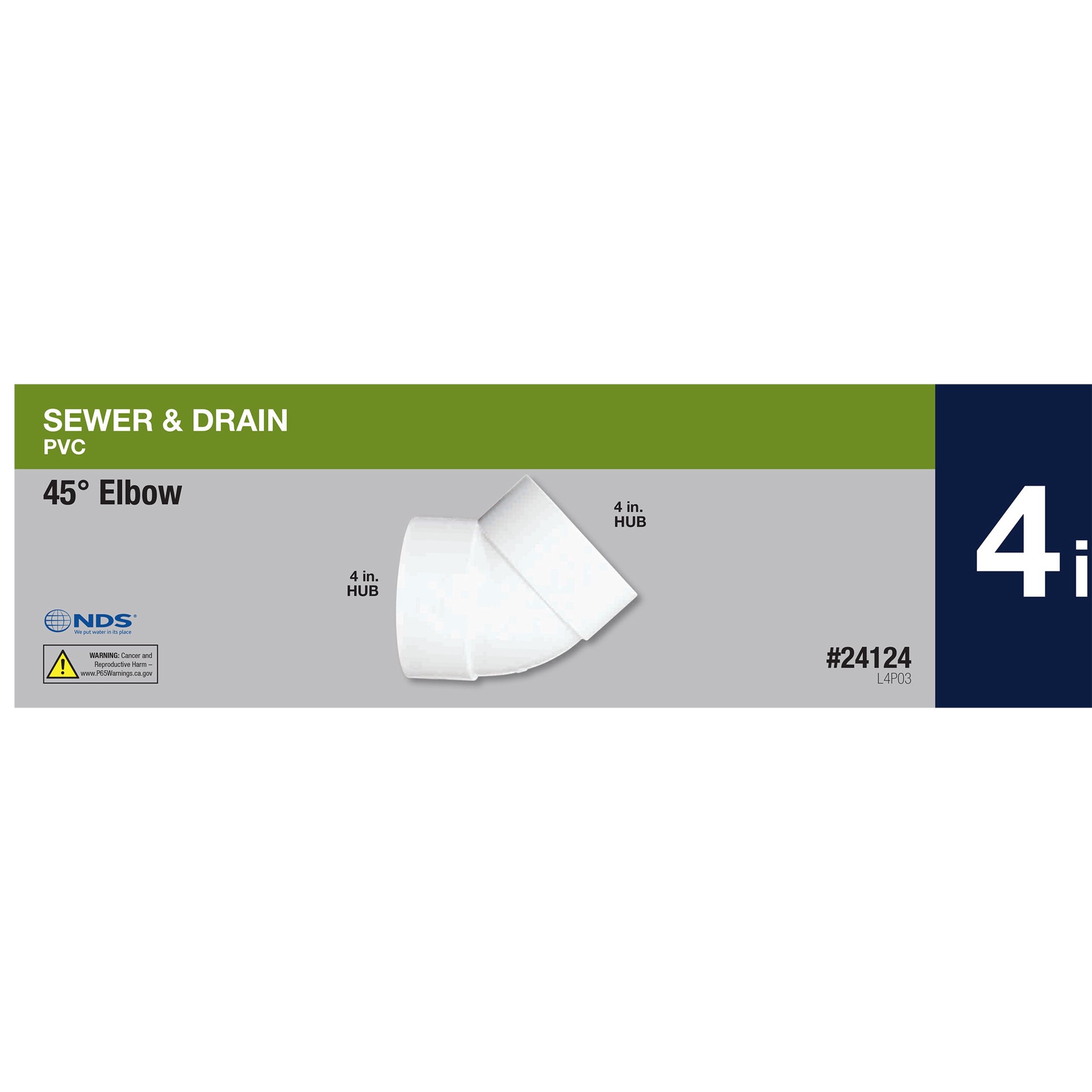 slide 3 of 6, NDS PVC Sewer and Drain 45 Degree Elbow, 4 in. Hub X Hub, 1 ct
