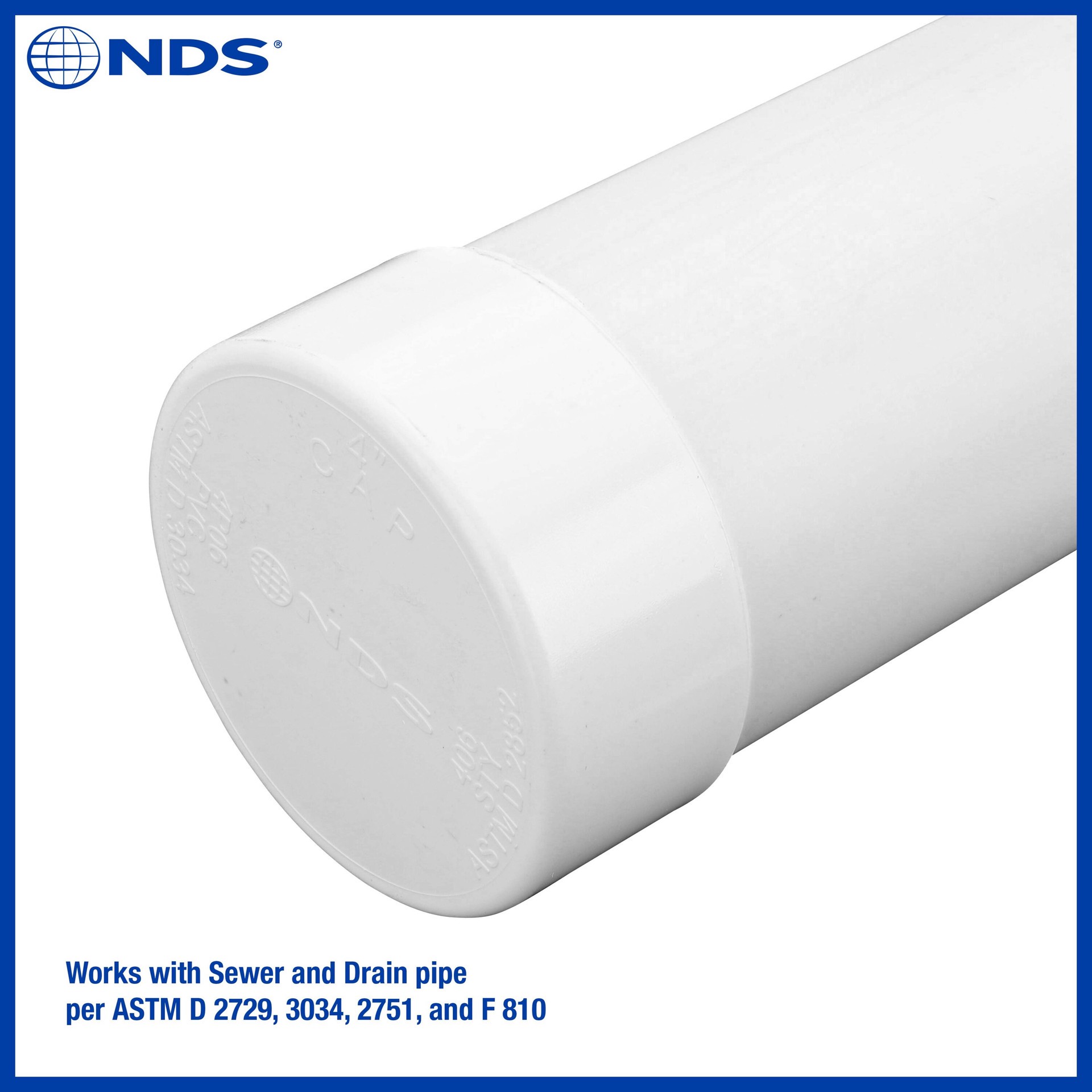 slide 3 of 6, NDS 4-in PVC Sewer and Drain Cap, 1 ct