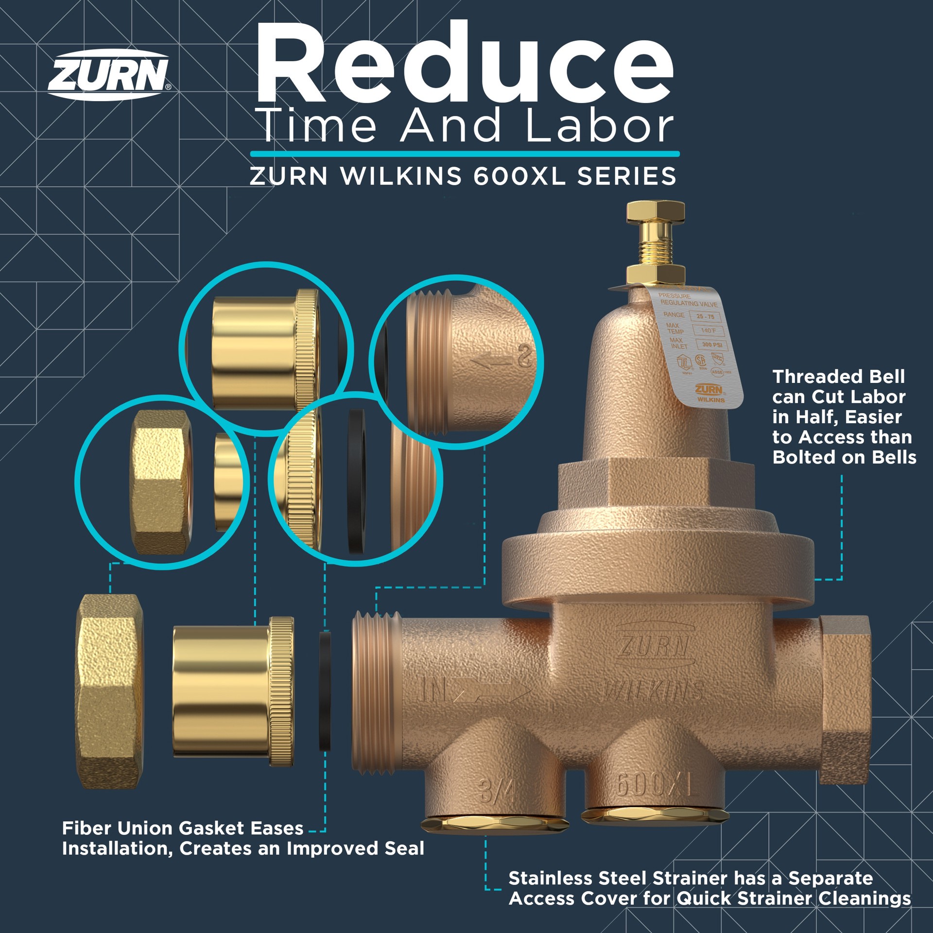 slide 6 of 6, Zurn Wilkins 1-in FNPT Bronze Pressure reducing valve, 1 ct