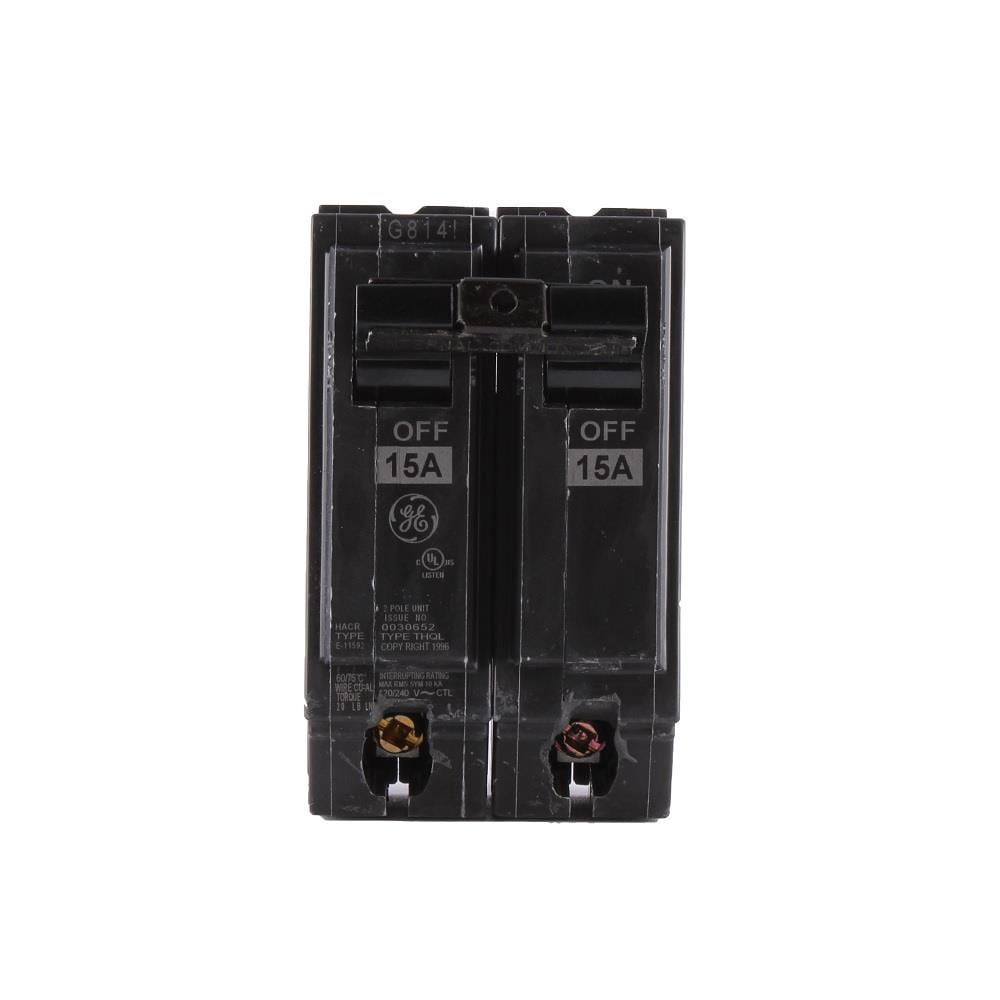 slide 1 of 6, GE 15-amp 2 -Pole Standard trip Circuit Breaker, 1 ct