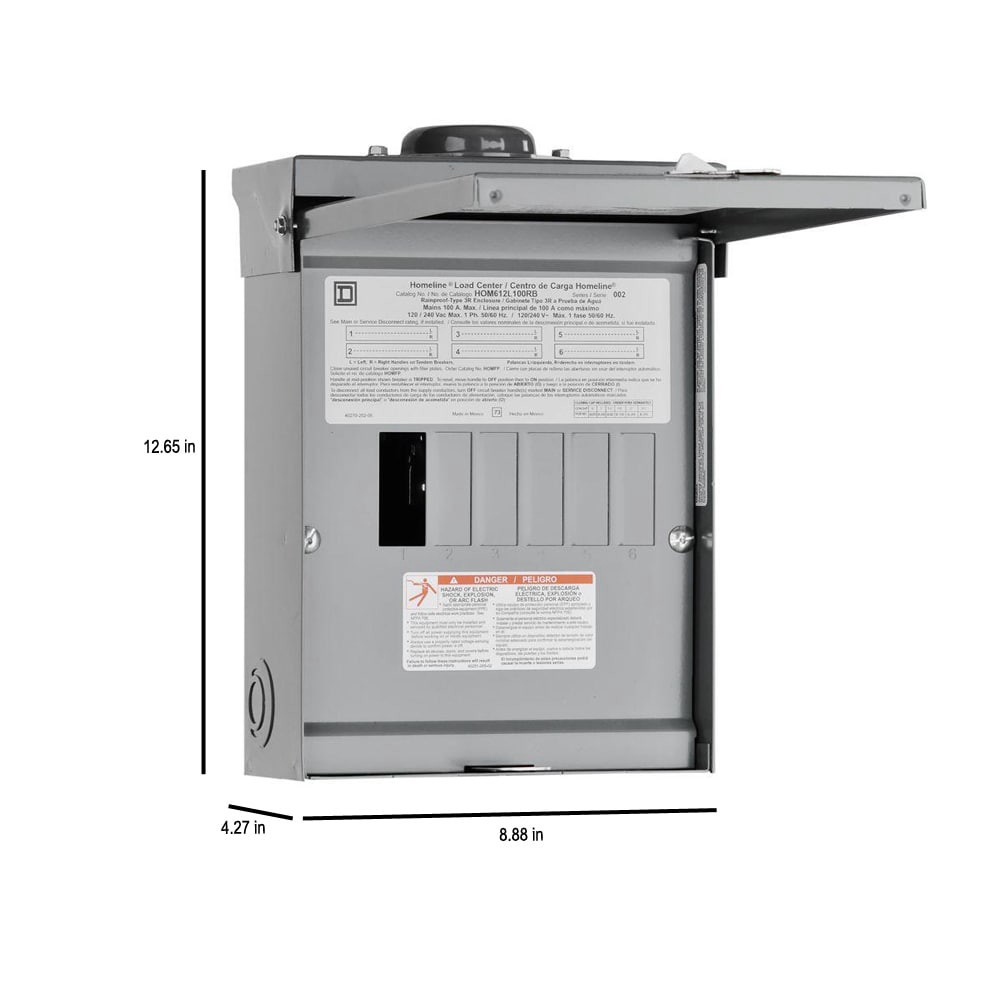 slide 5 of 6, Square D 100 -Amp 6 -Spaces 12 -Circuit Outdoor Main lug Load Center, 1 ct