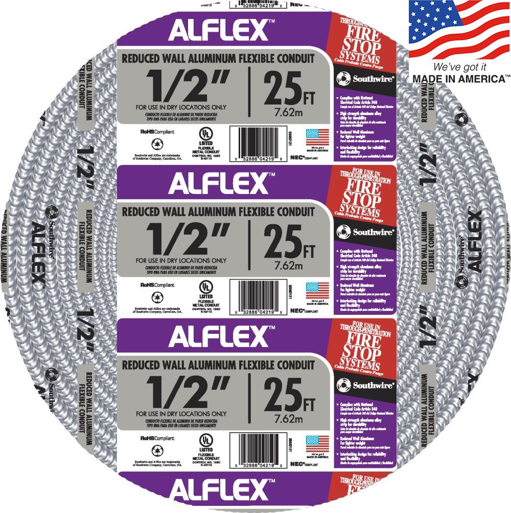 slide 1 of 2, Southwire 1/2-in x 25-ft Silver Metallic Flex Conduit, 1 ct
