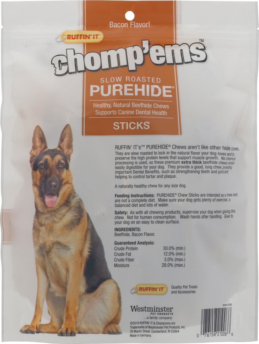 slide 9 of 9, Ruffin' It Chomp'ems Stick Slow Roasted Purehide Bacon Flavor Dog Chews 12 oz, 12 oz