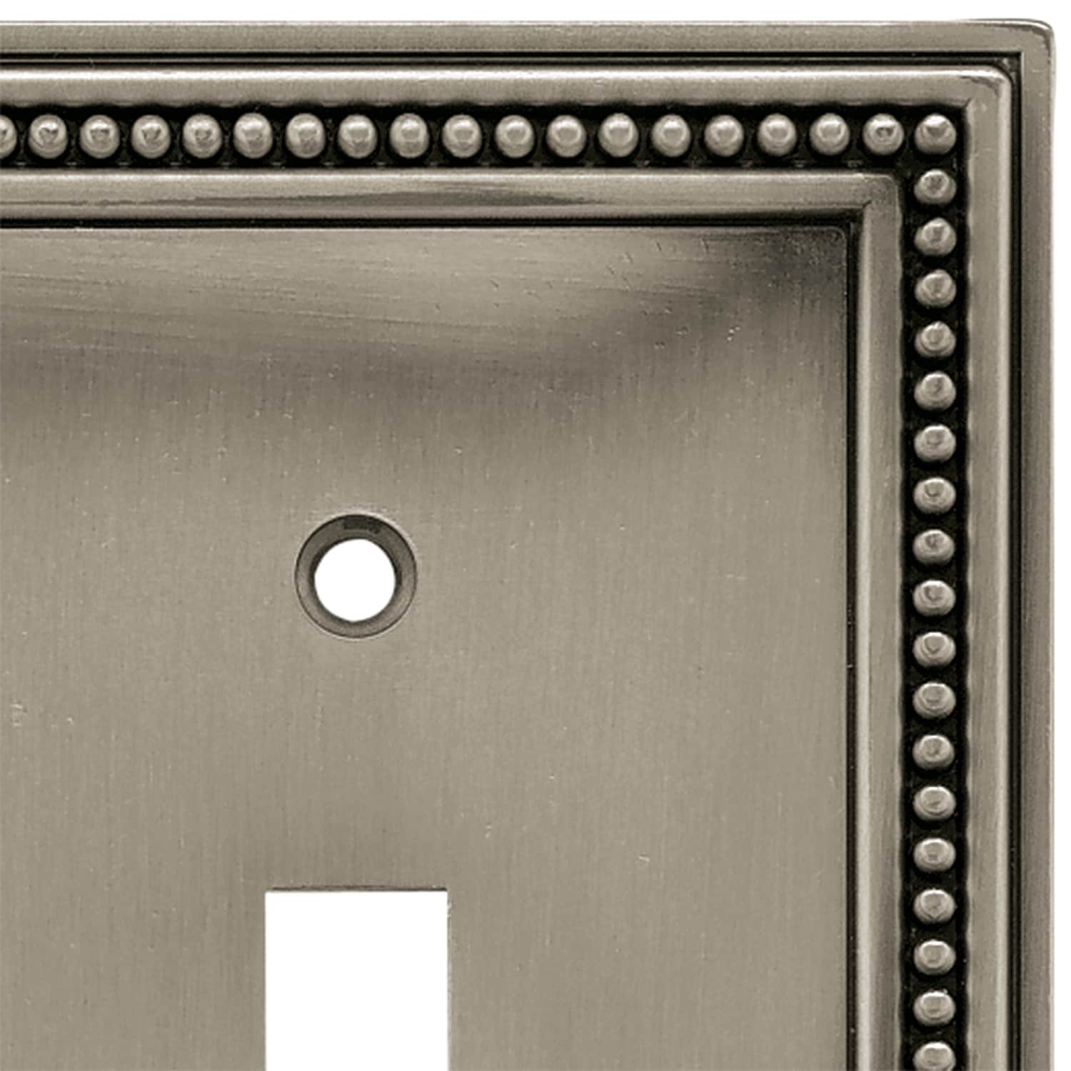 slide 3 of 6, allen + roth Beaded 3 -Gang Midsize Size Brushed satin pewter Metal Indoor Toggle Wall Plate, 1 ct