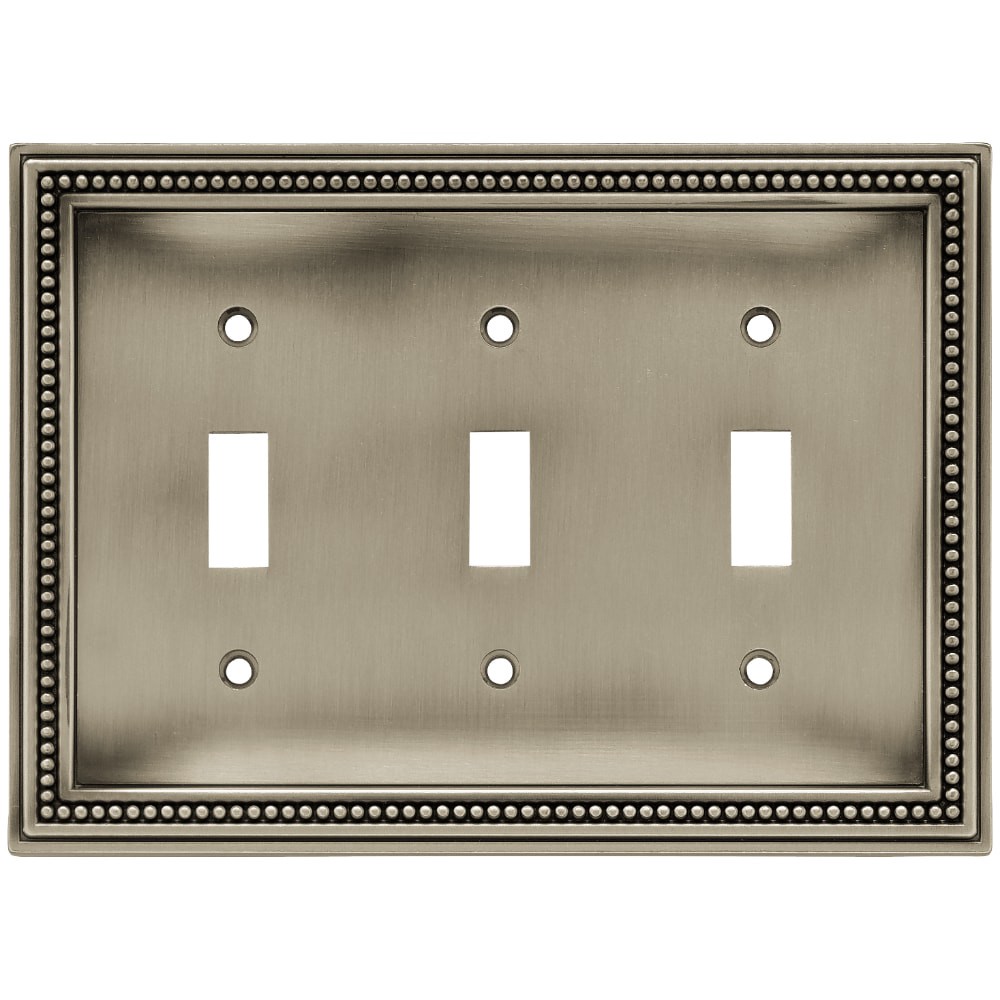 slide 1 of 6, allen + roth Beaded 3 -Gang Midsize Size Brushed satin pewter Metal Indoor Toggle Wall Plate, 1 ct