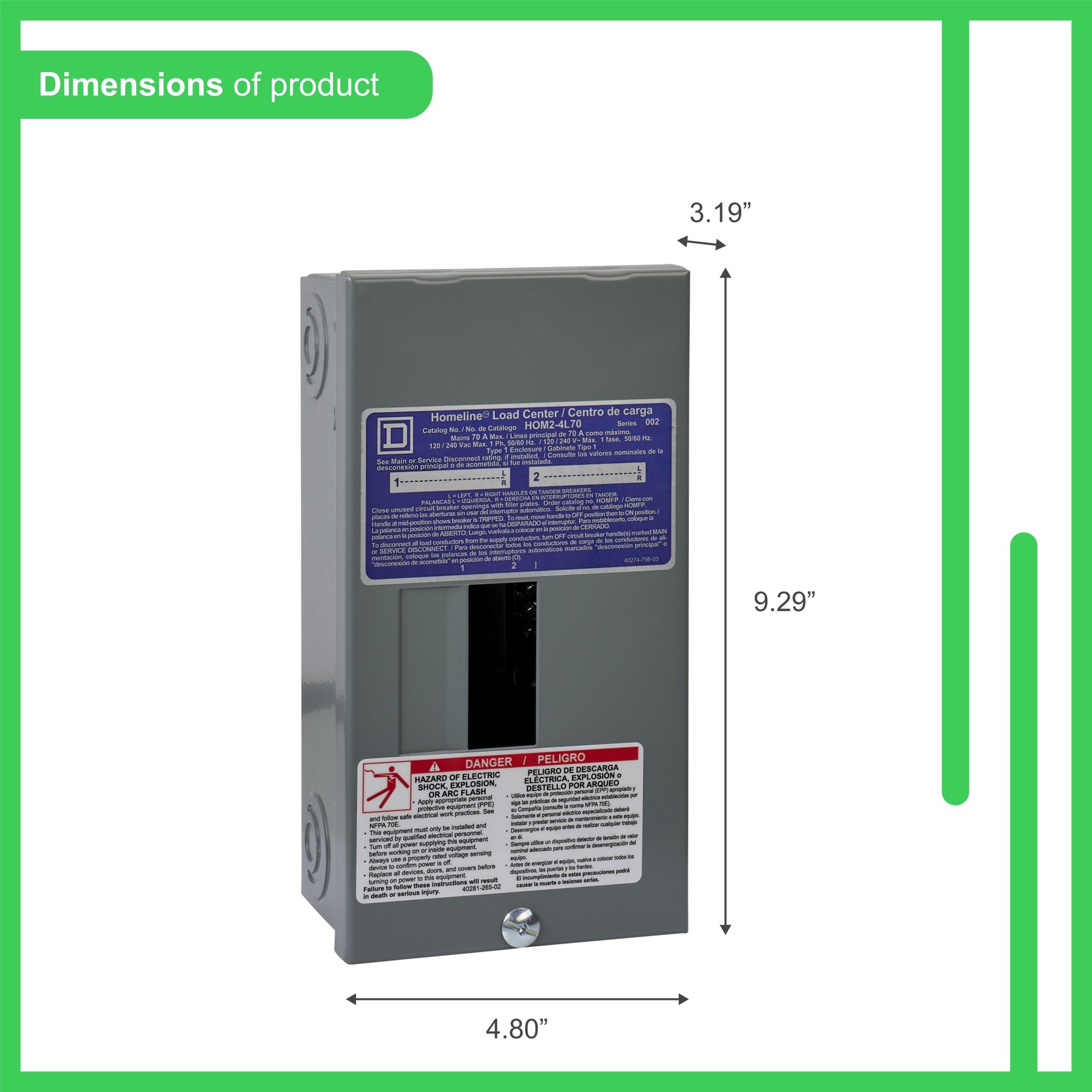 slide 2 of 5, Square D Homeline 70 -Amp 2 -Spaces 4 -Circuit Indoor Main Lug Load Center, 1 ct