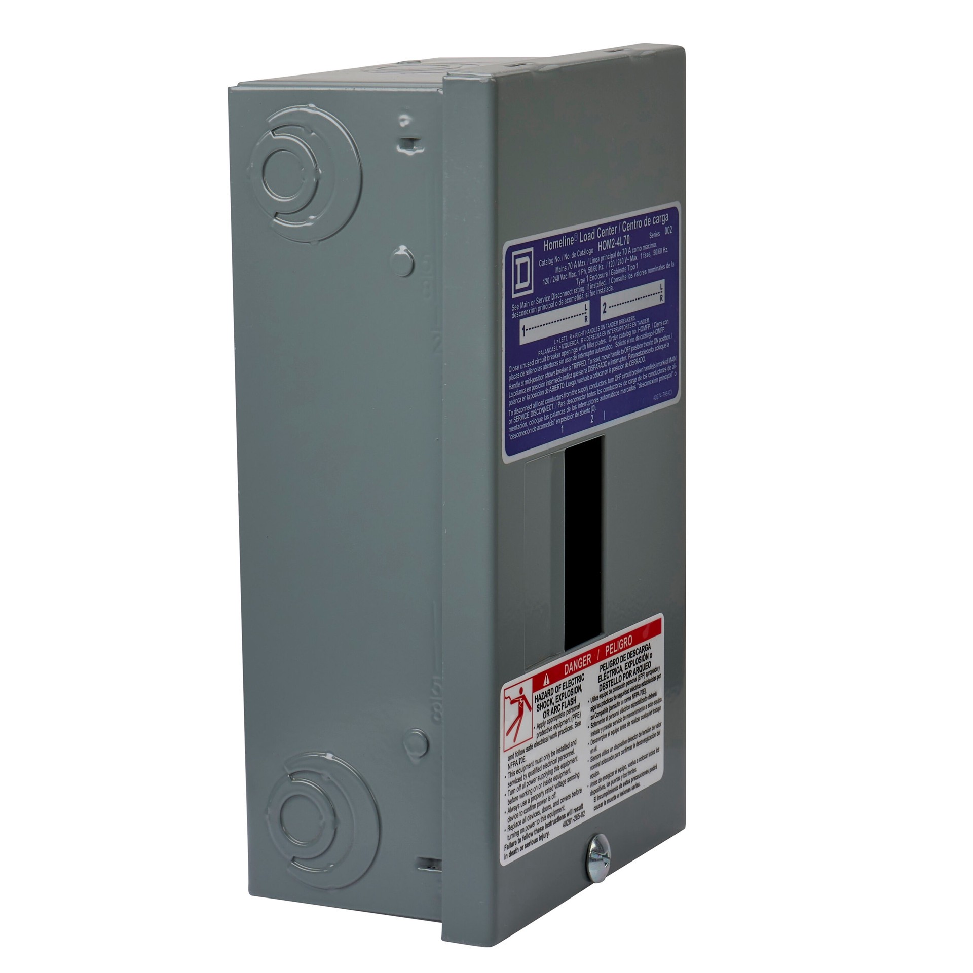 slide 4 of 5, Square D Homeline 70 -Amp 2 -Spaces 4 -Circuit Indoor Main Lug Load Center, 1 ct