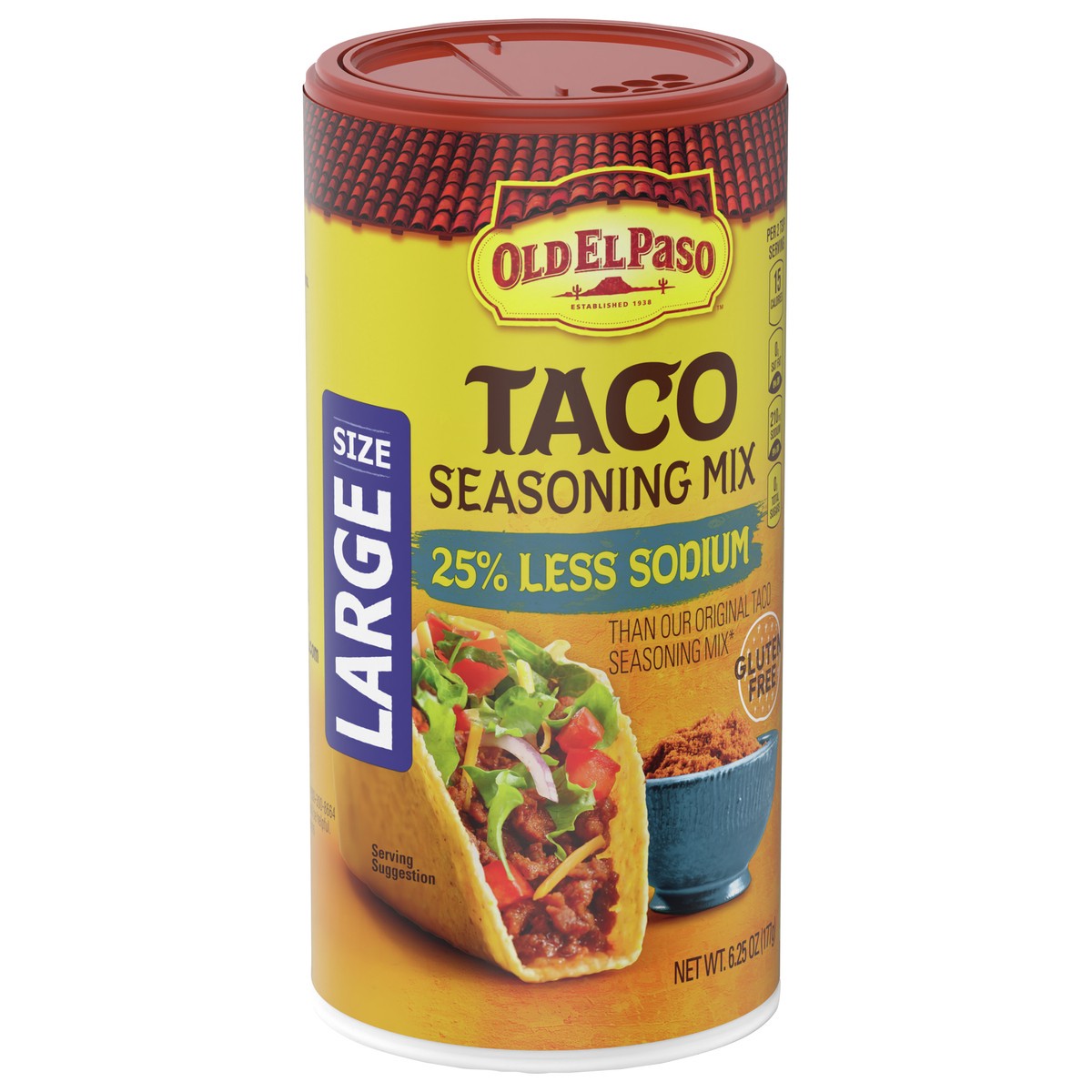 slide 6 of 9, Old El Paso Taco Seasoning, 25% Less Sodium, Large Size, 6.25 oz., 6.25 oz