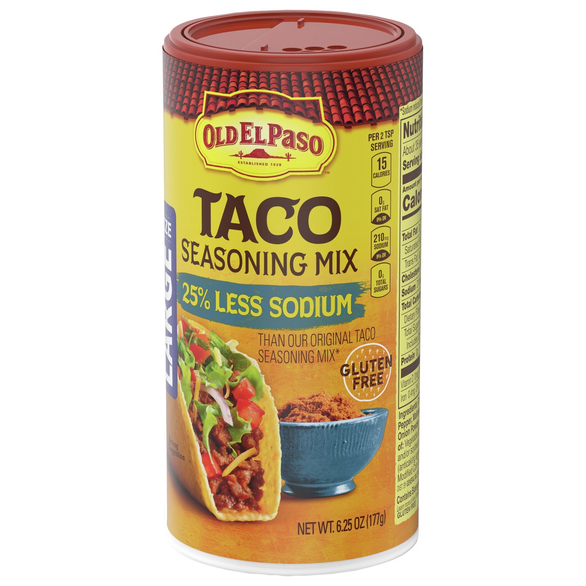 slide 8 of 9, Old El Paso Taco Seasoning, 25% Less Sodium, Large Size, 6.25 oz., 6.25 oz
