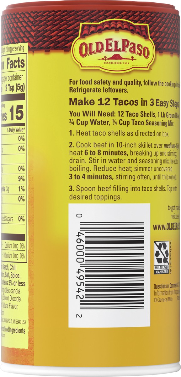 slide 4 of 9, Old El Paso Taco Seasoning, 25% Less Sodium, Large Size, 6.25 oz., 6.25 oz