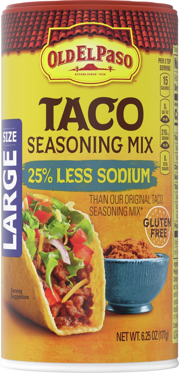 slide 7 of 9, Old El Paso Taco Seasoning, 25% Less Sodium, Large Size, 6.25 oz., 6.25 oz