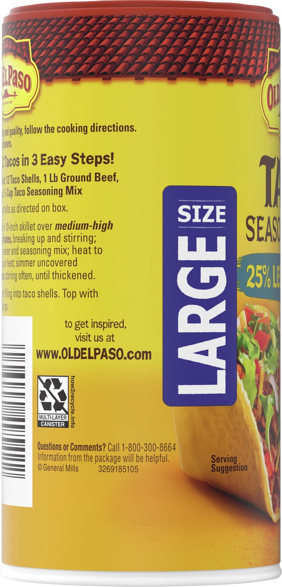 slide 3 of 9, Old El Paso Taco Seasoning, 25% Less Sodium, Large Size, 6.25 oz., 6.25 oz