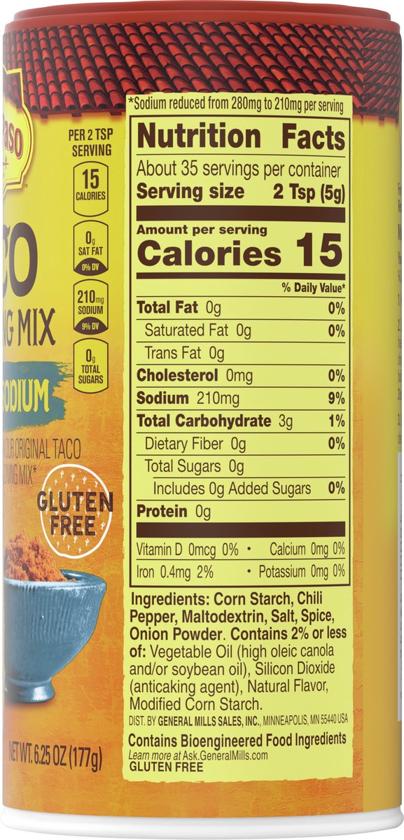 slide 5 of 9, Old El Paso Taco Seasoning, 25% Less Sodium, Large Size, 6.25 oz., 6.25 oz