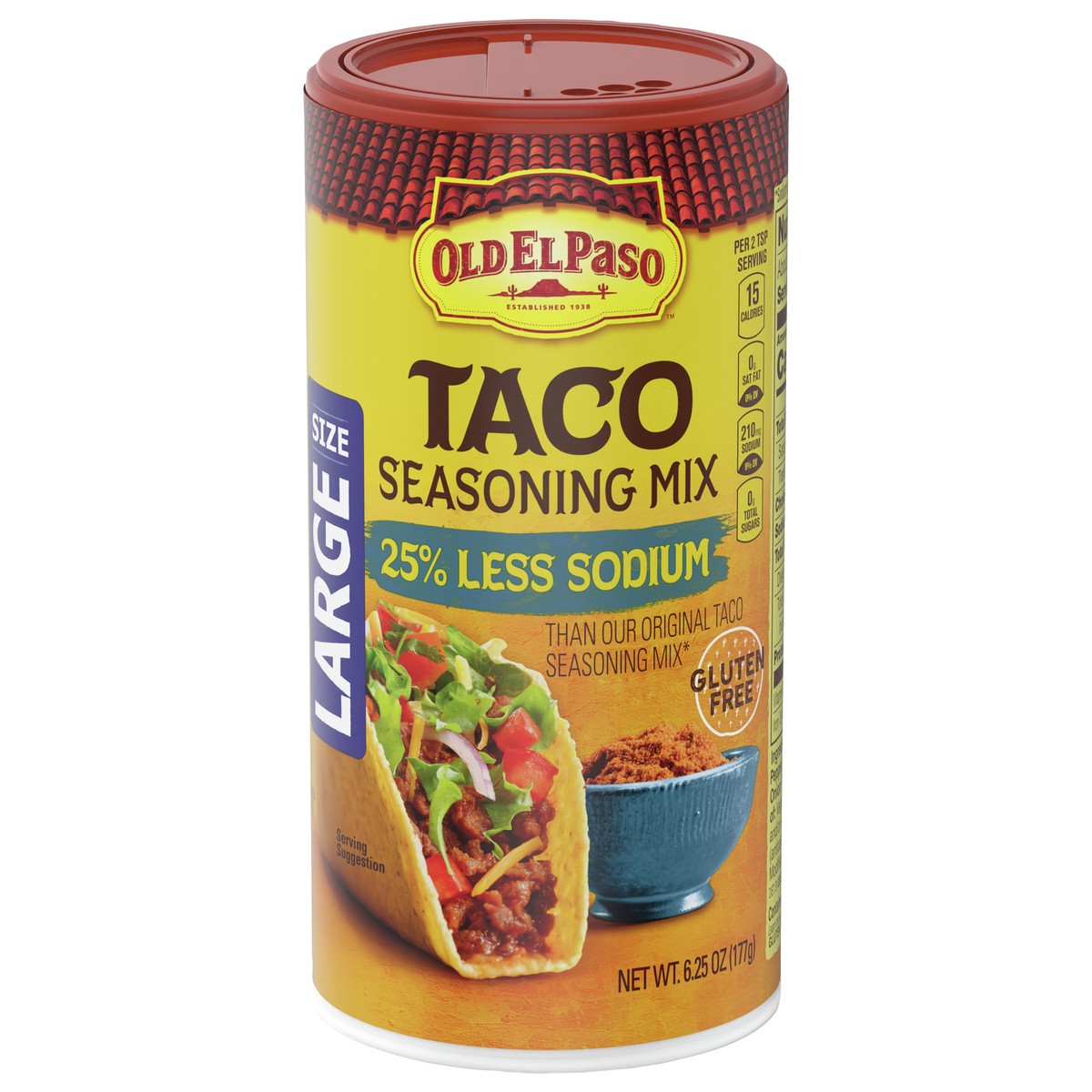 slide 1 of 9, Old El Paso Taco Seasoning, 25% Less Sodium, Large Size, 6.25 oz., 6.25 oz