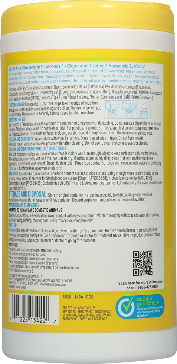 slide 3 of 9, Simply Done Disinfecting Wipes - Lemon Scent, 75 ct