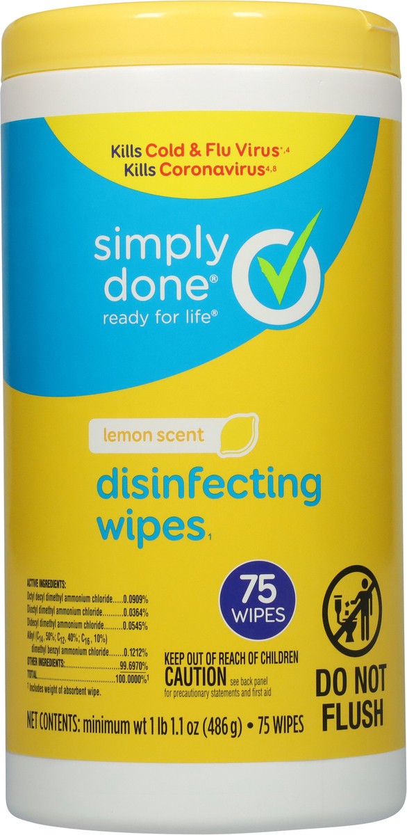 slide 4 of 9, Simply Done Disinfecting Wipes - Lemon Scent, 75 ct