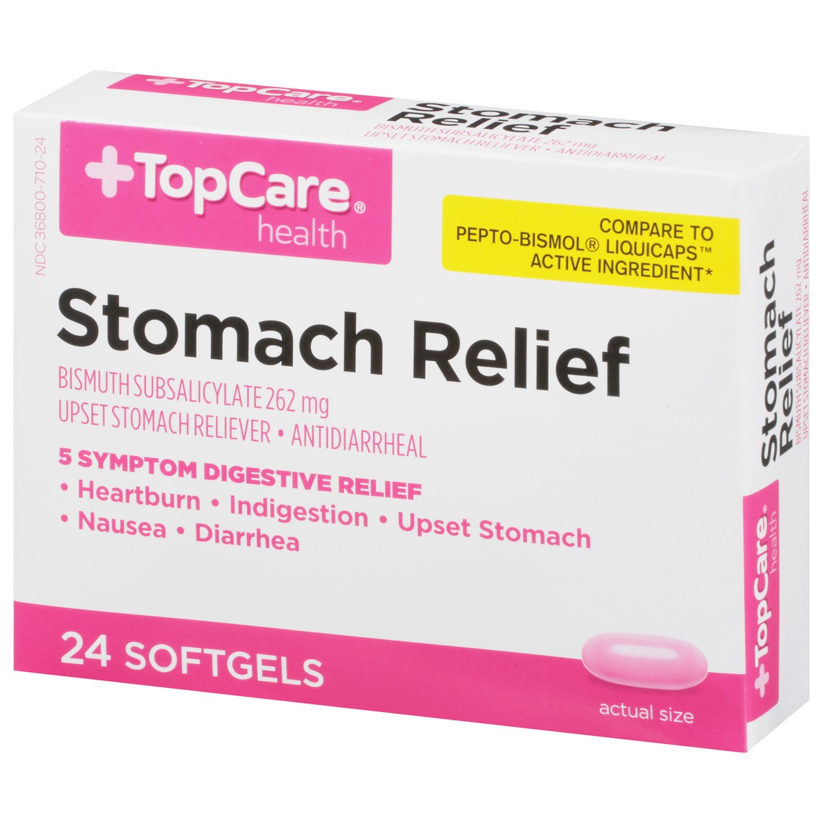 slide 5 of 9, TopCare Top Care Topcare Stomach Relief, 262 Mg, Softgels, 24 ct