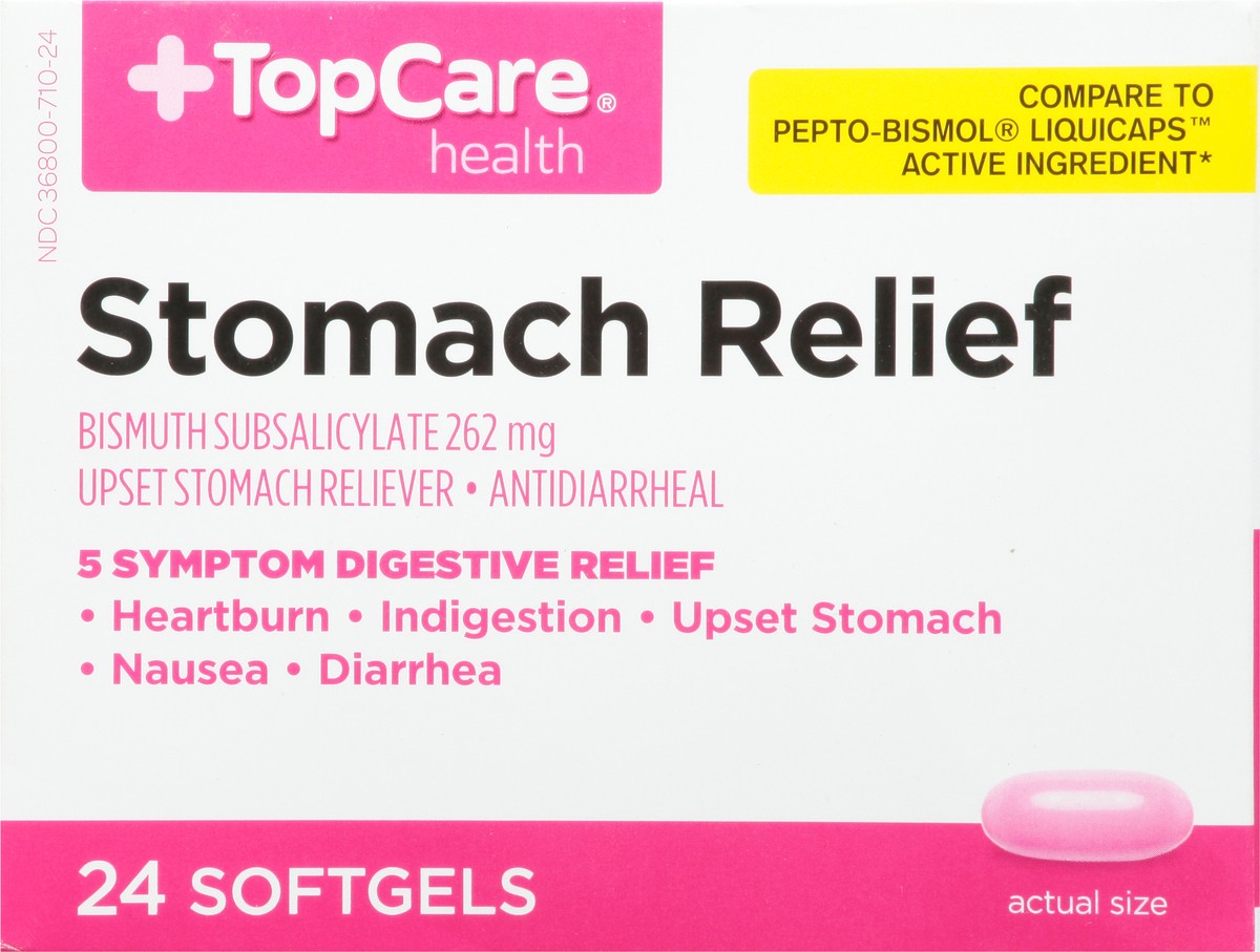slide 3 of 9, TopCare Top Care Topcare Stomach Relief, 262 Mg, Softgels, 24 ct