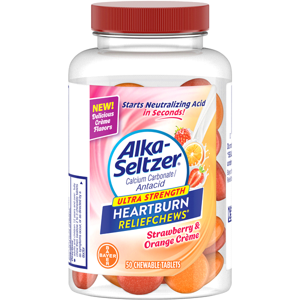 slide 1 of 1, Alka-Seltzer Ultra Strength Strawberry & Orange Crème Heartburn ReliefChews, 50 ct