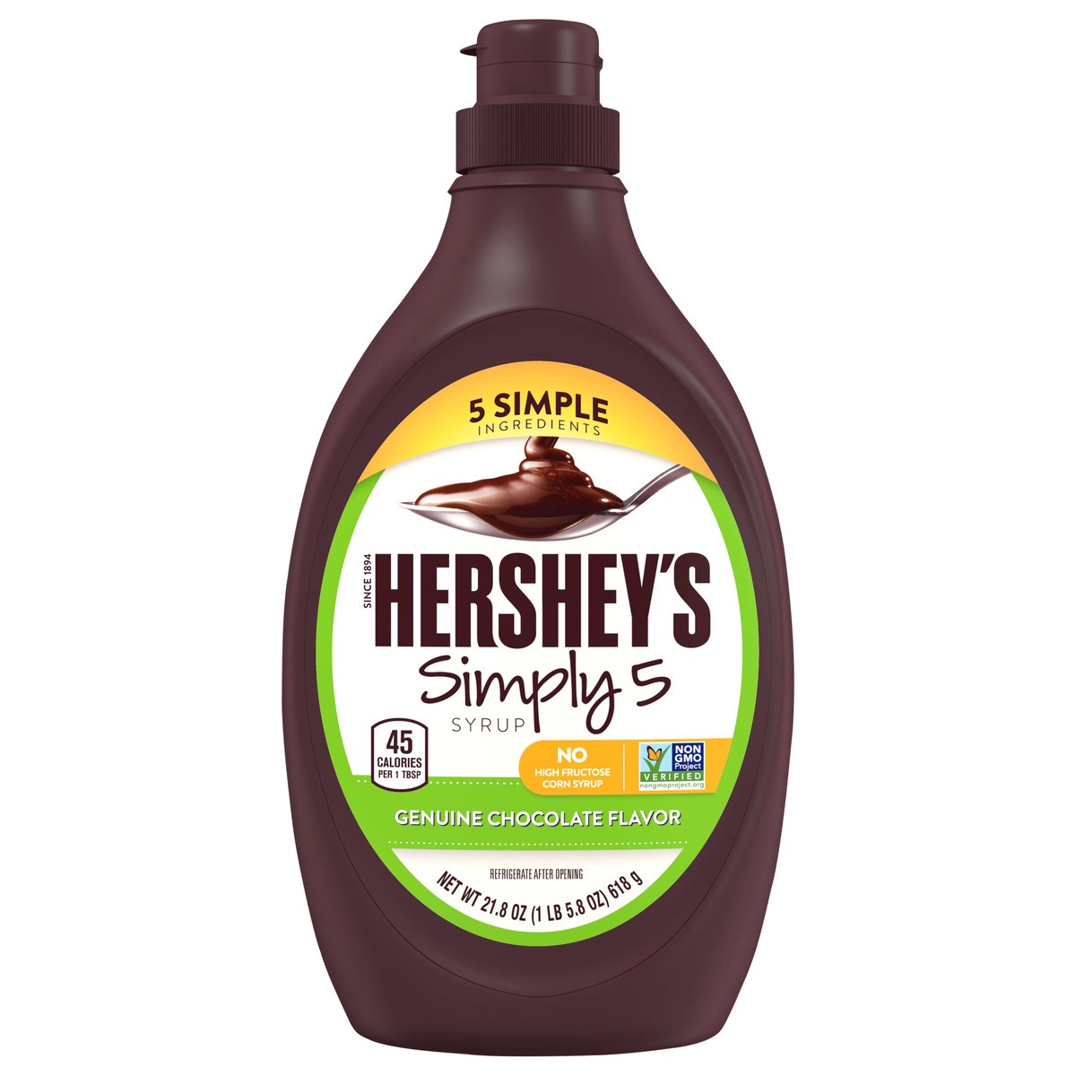 slide 1 of 110, Hershey's Simply 5 Chocolate Syrup Bottle, 21.8 oz, 21.8 oz