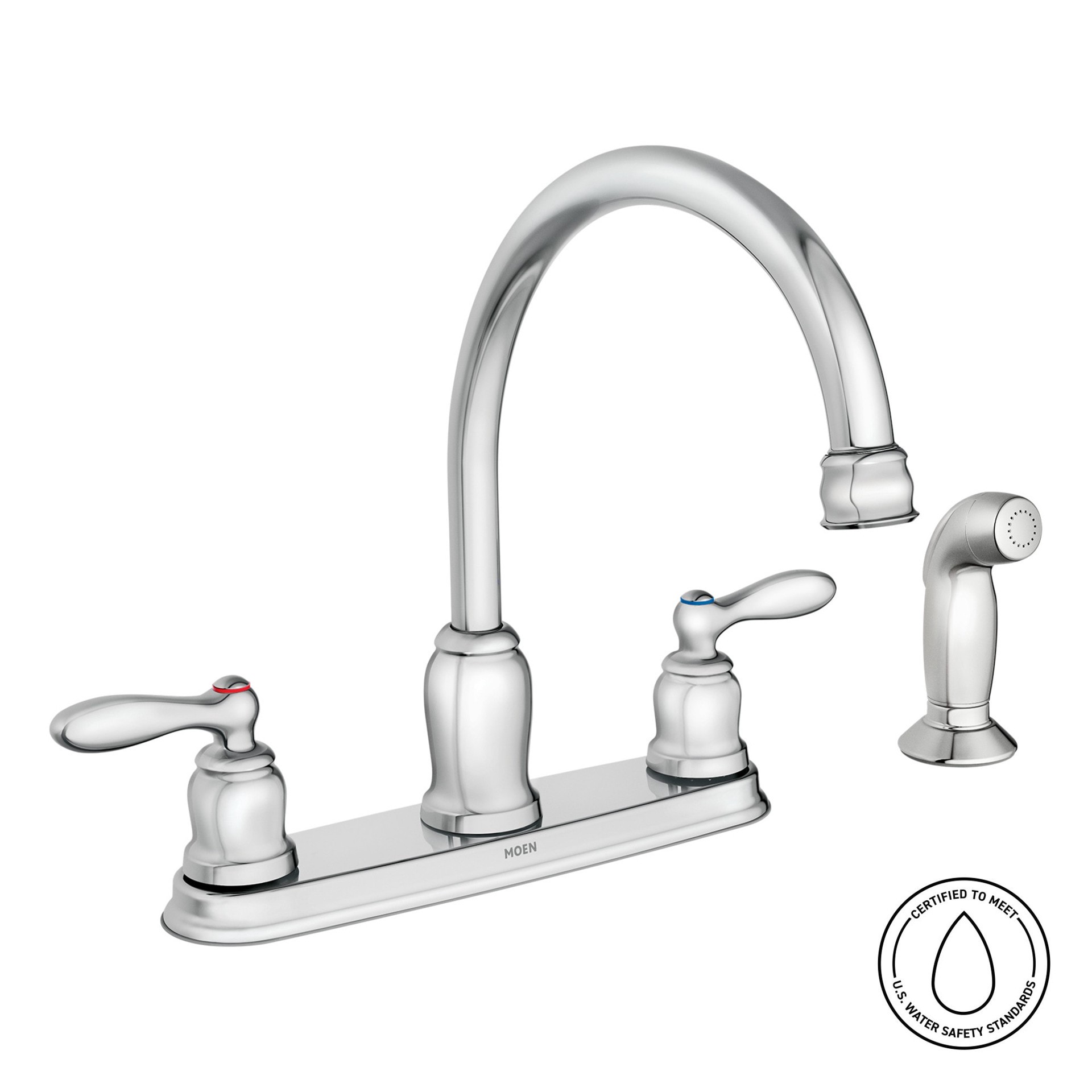 slide 2 of 6, Moen Caldwell Chrome Double Handle Deck-mount Kitchen Faucet with Sprayer (Includes Deck Plate) (Includes Side Sprayer), 1 ct