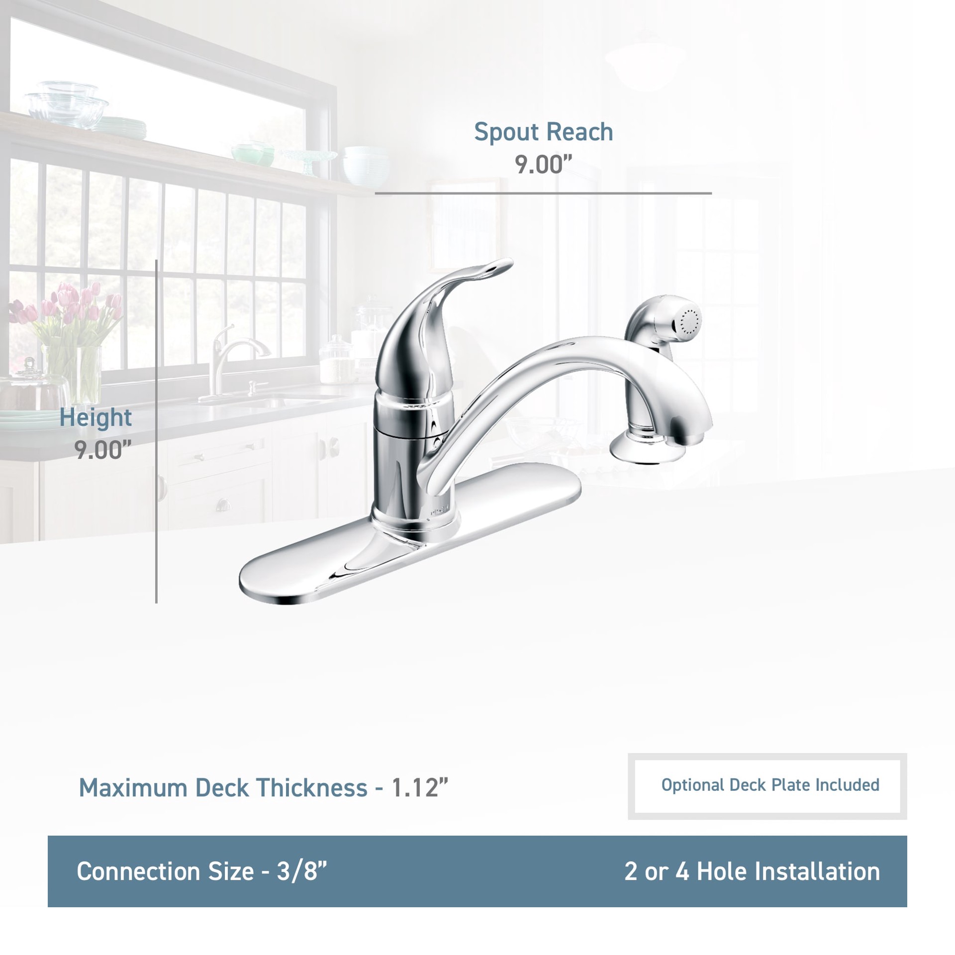 slide 4 of 6, Moen Torrance Chrome Single Handle Deck-mount Kitchen Faucet with Sprayer (Includes Deck Plate) (Includes Side Sprayer), 1 ct