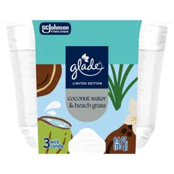Glade 3-Wick Candle Jar, Coconut Water & Beach Grass, 6.8 oz
