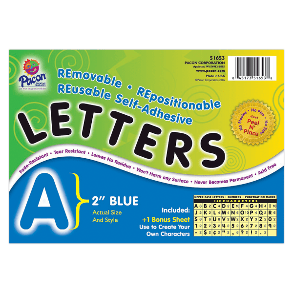 slide 1 of 1, Pacon Self-Adhesive Letters, 2'', Blue, Pack Of 159, 159 ct