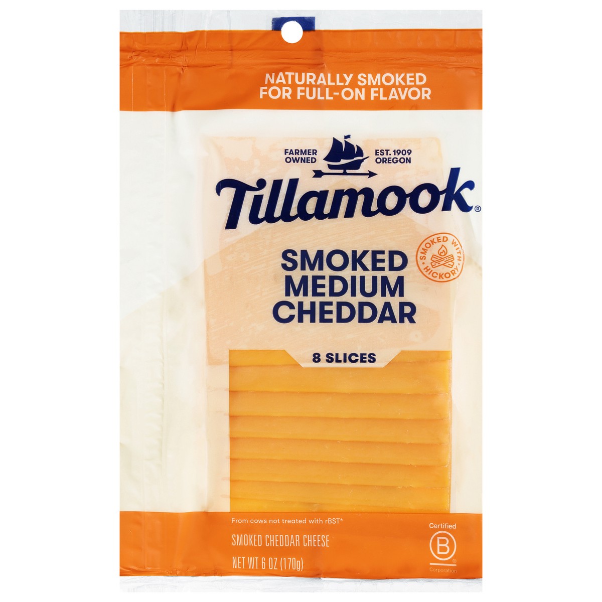 slide 1 of 14, Tillamook Smoked Medium Yellow Cheddar Cheese Slices, 6 oz, 6 oz