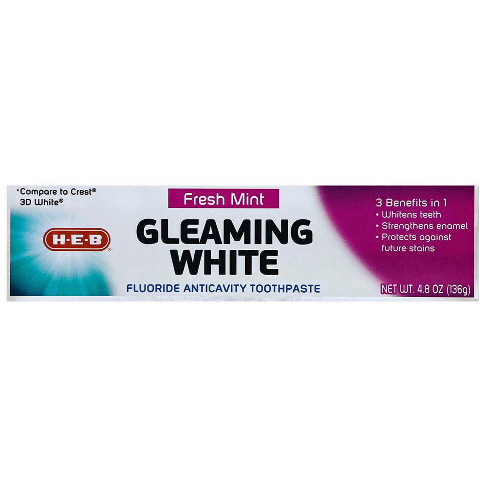 slide 1 of 1, H-E-B Gleaming White Fluoride Anticavity Toothpaste - Fresh Mint, 5.8 oz