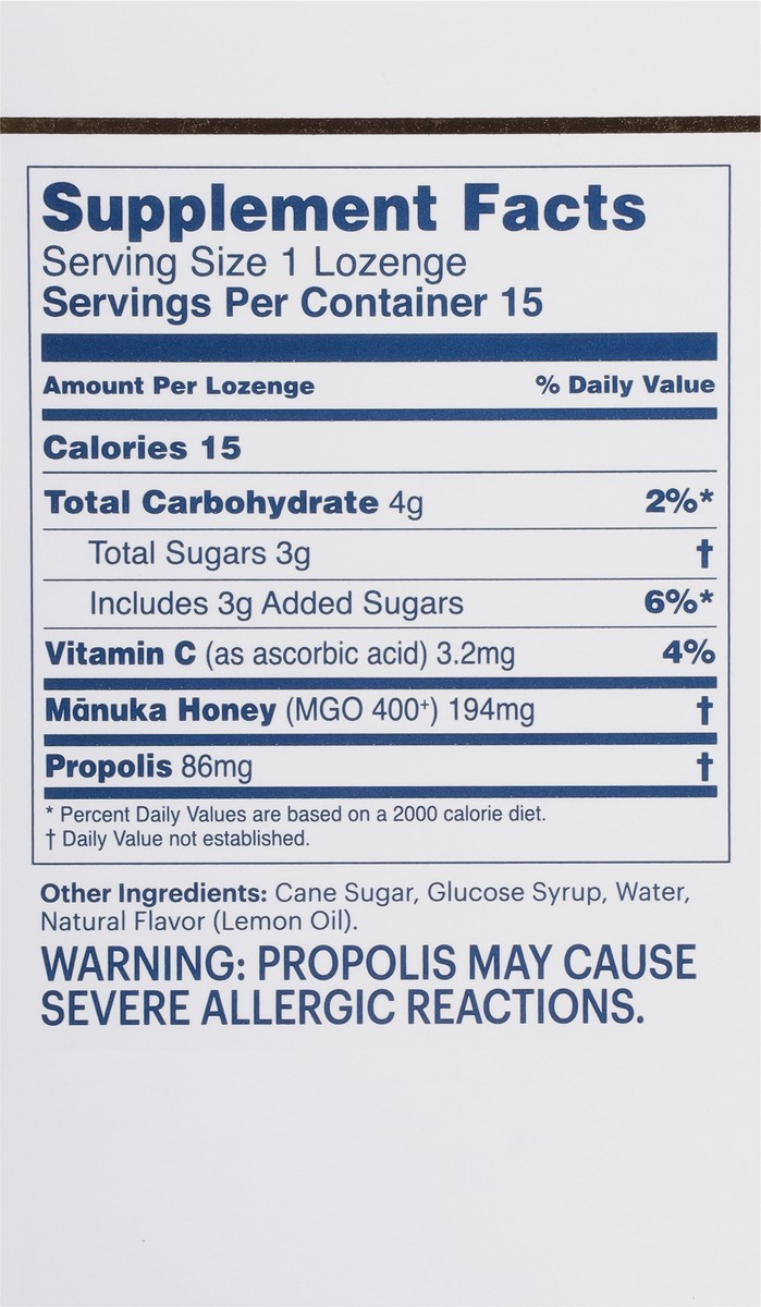 slide 5 of 9, Manuka Health MGO 400+ Manuka Honey Lozenges with Protecting Propolis 15 ea, 15 ct