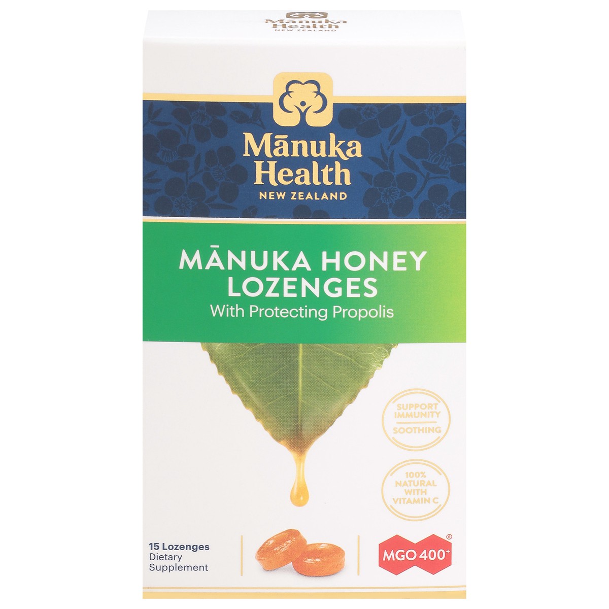 slide 1 of 9, Manuka Health MGO 400+ Manuka Honey Lozenges with Protecting Propolis 15 ea, 15 ct