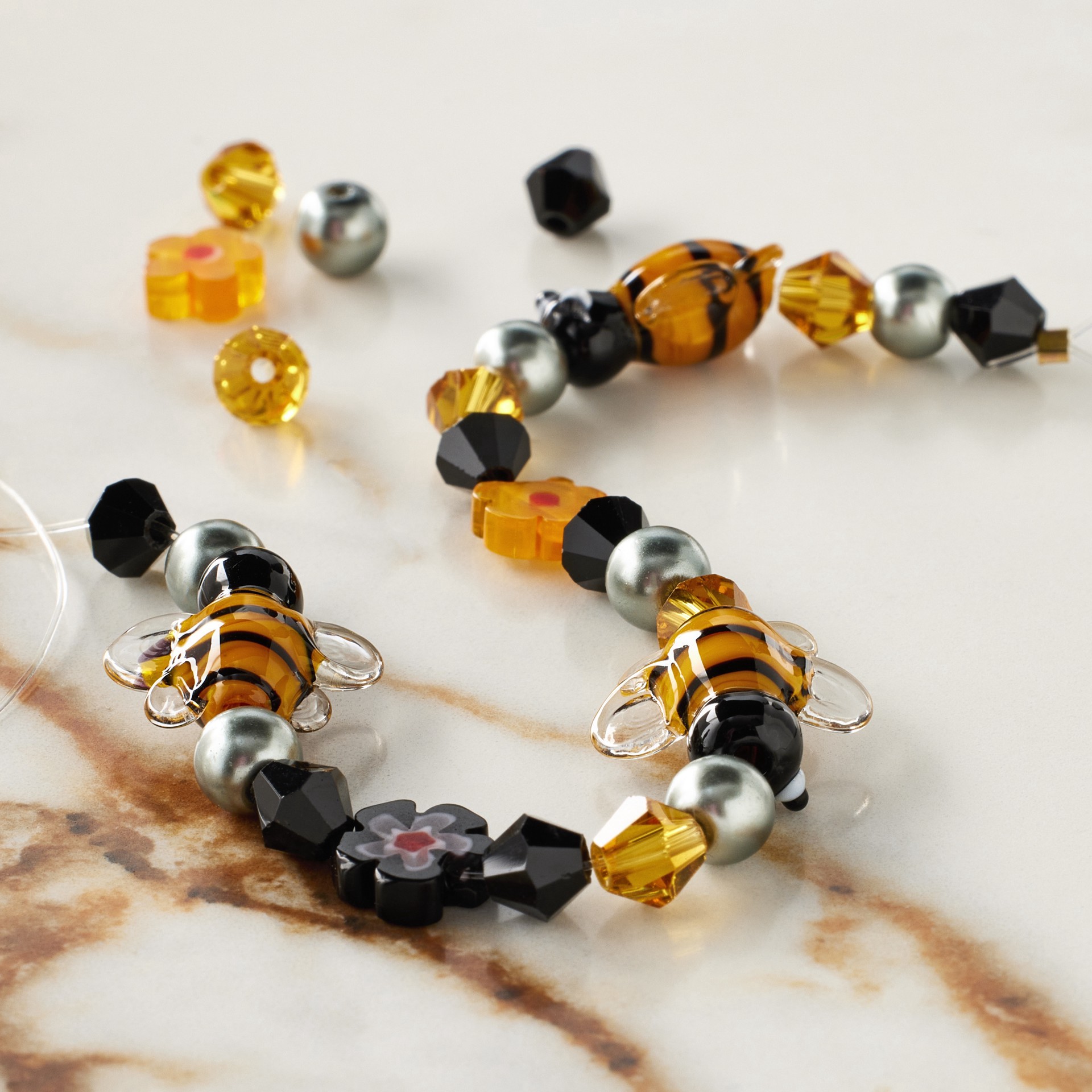 slide 3 of 3, Bee Lampwork Glass Bead Mix By Bead Landing, 14mm x 15mm
