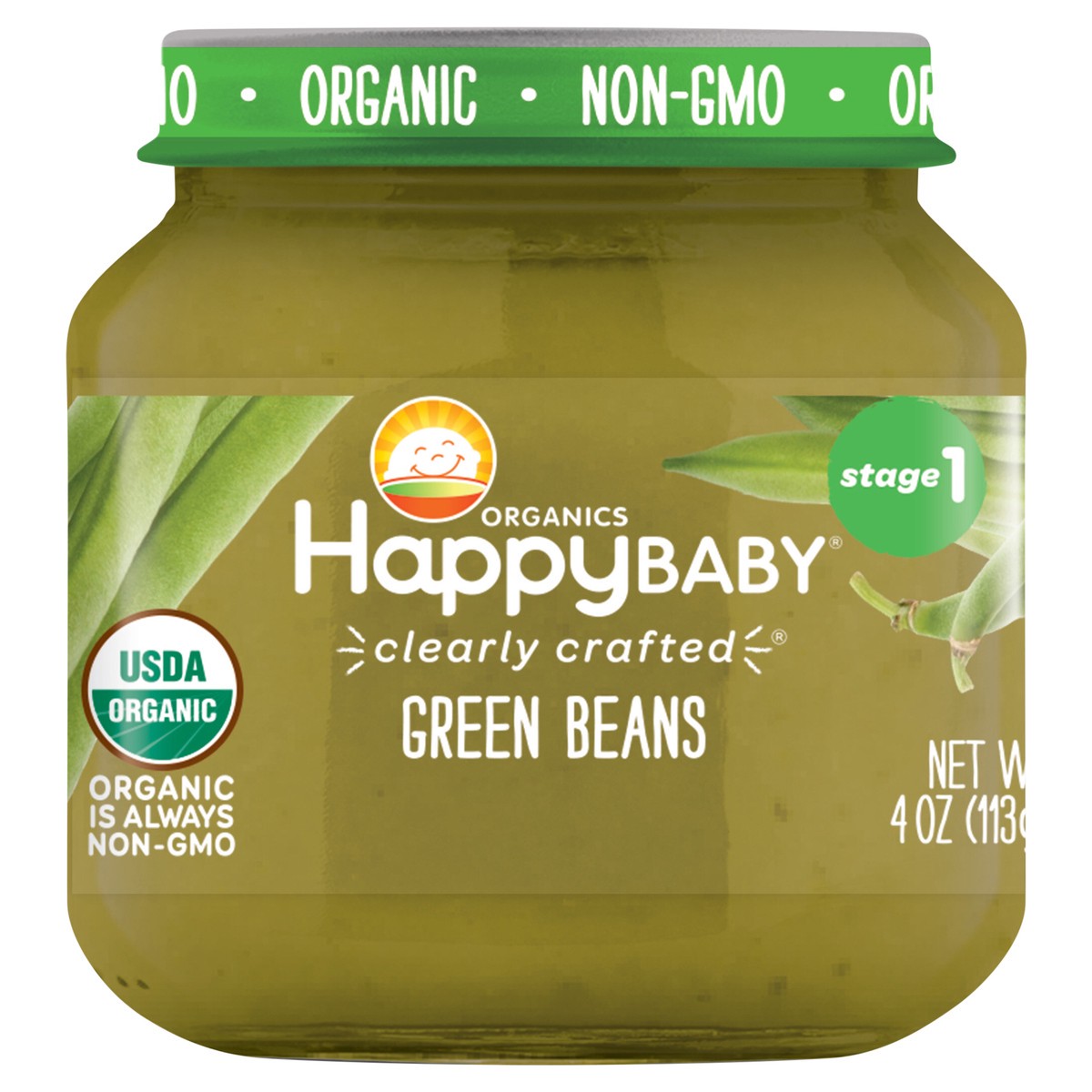 slide 1 of 3, Happy Baby Organics Clearly Crafted Stage 1 Green Beans Jar 4 oz UNIT, 4 oz