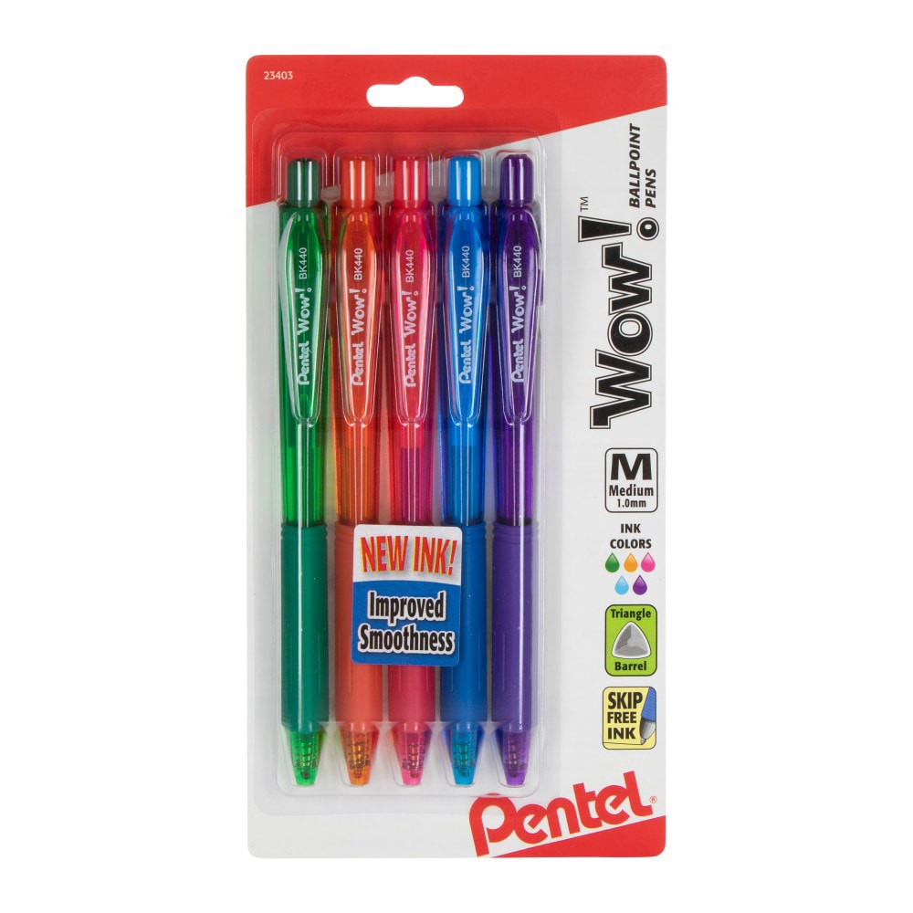 slide 2 of 2, Pentel Wow! Colors Retractable Ball Point Pen, 5 ct