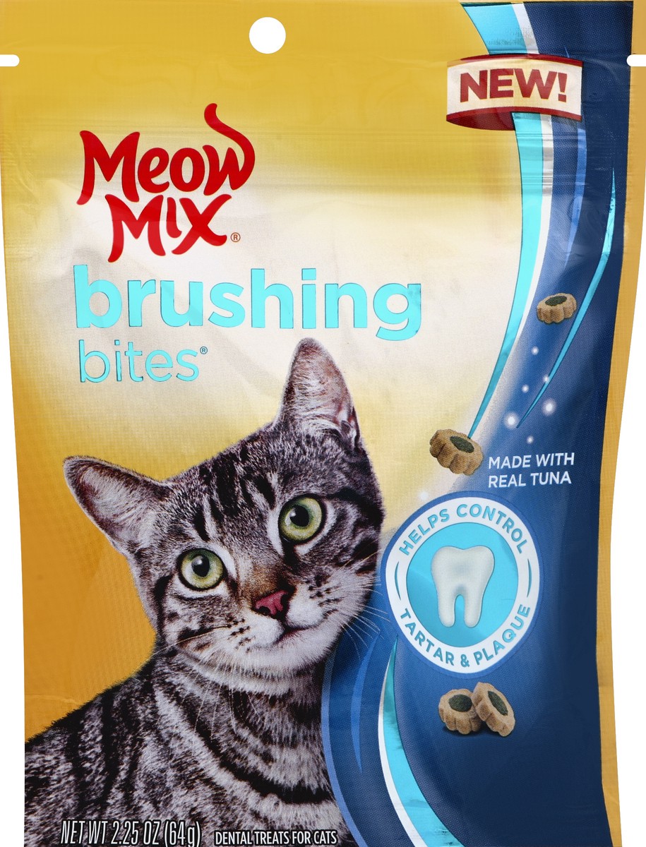 slide 5 of 6, Meow Mix Brushing Bites Dental Cat Treats, Tuna, 2.25 oz