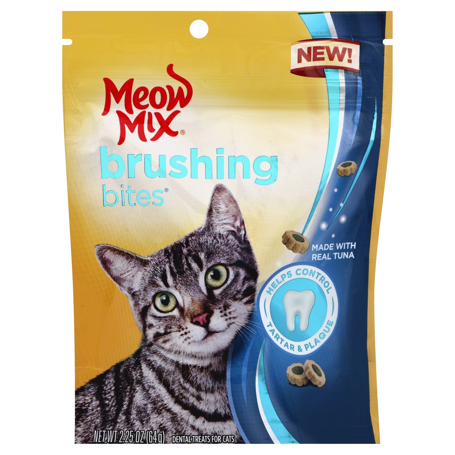 slide 1 of 6, Meow Mix Brushing Bites Dental Cat Treats, Tuna, 2.25 oz