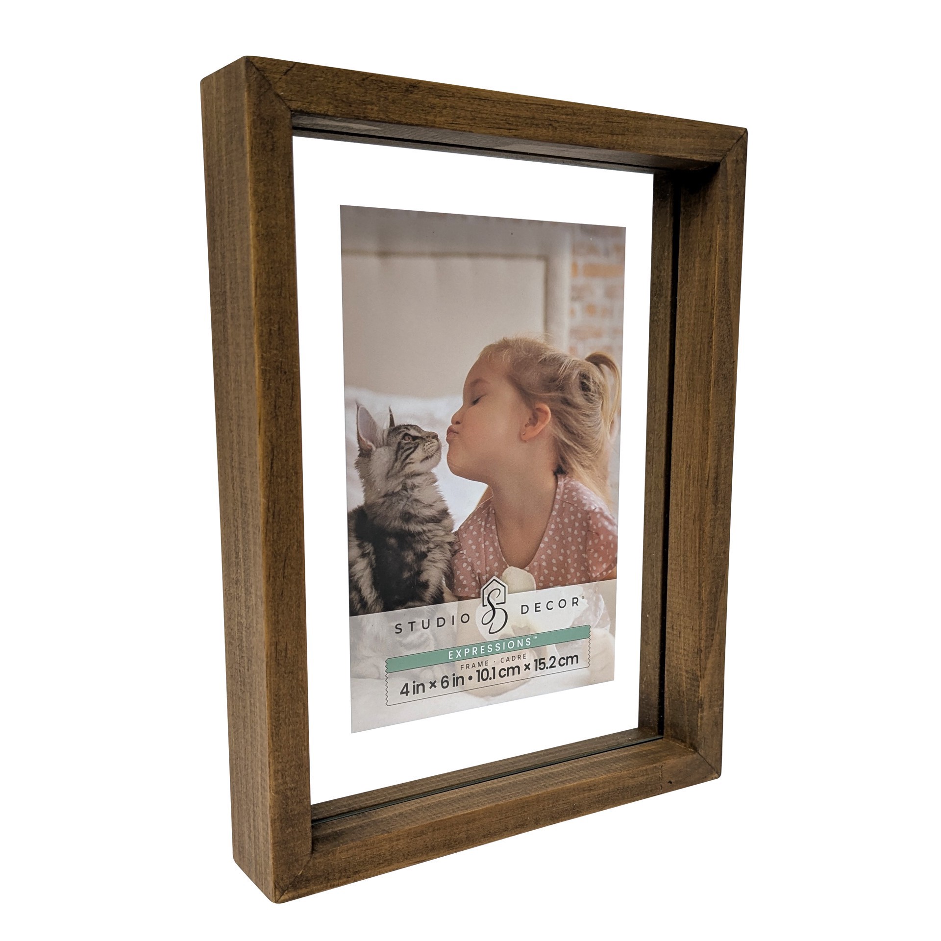 slide 3 of 6, Expressions Brown Linear Wood Float Frame By Studio Decor, 4 in x 6 in
