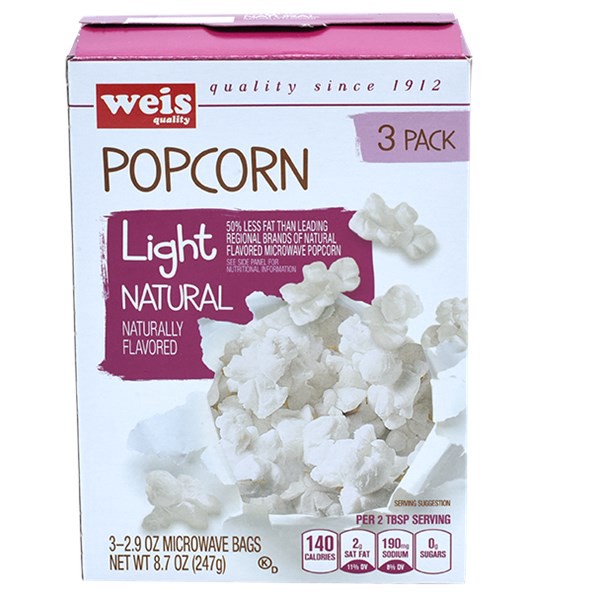 slide 1 of 6, Weis Quality Light Natural Flavor Microwave Popcorn, 8.7 oz