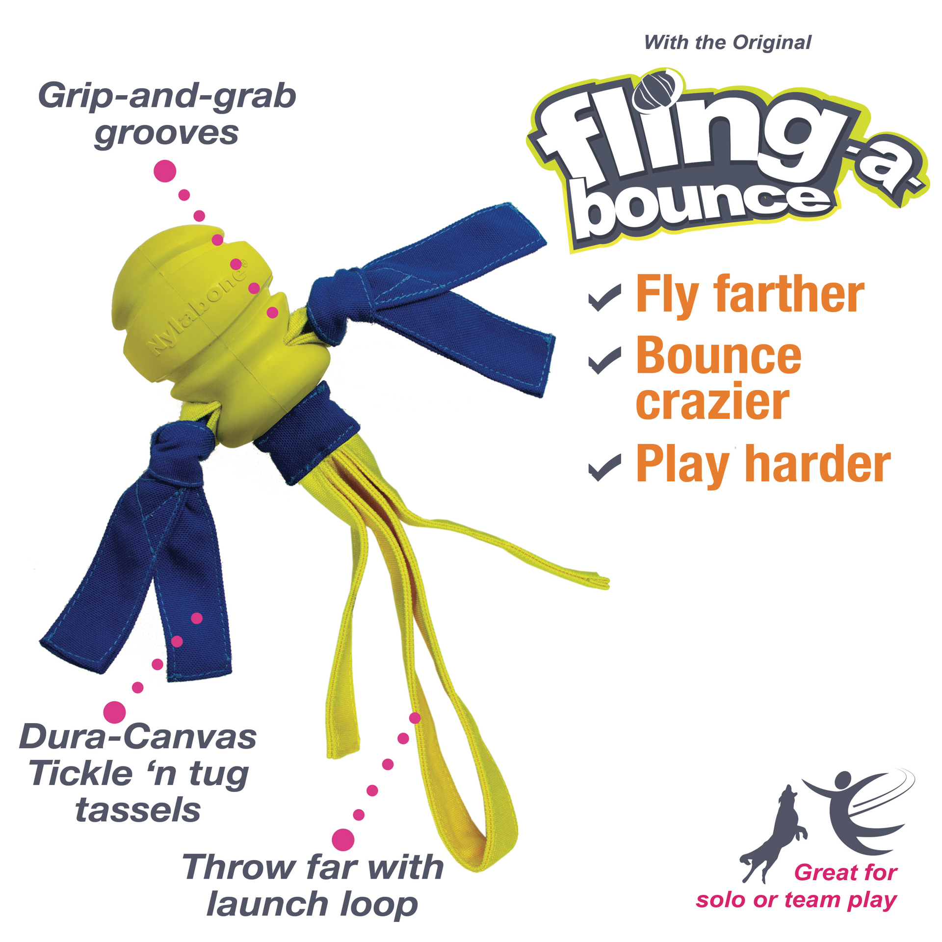 slide 4 of 10, Nylabone Power Play Fling-a-Bounce Interactive Dog Toy Medium/Wolf - Up to 35 lbs.(1 Count), 1 ct