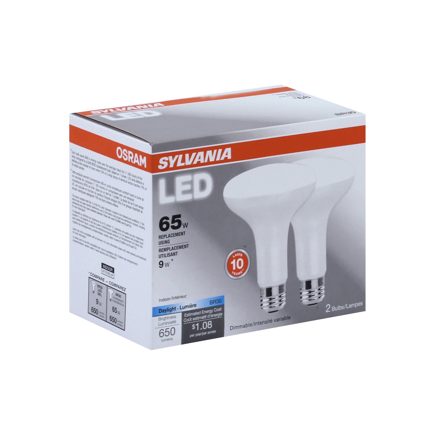 slide 1 of 1, Sylvania 9 Watt LED Daylight Flood Value Pack, 2 ct