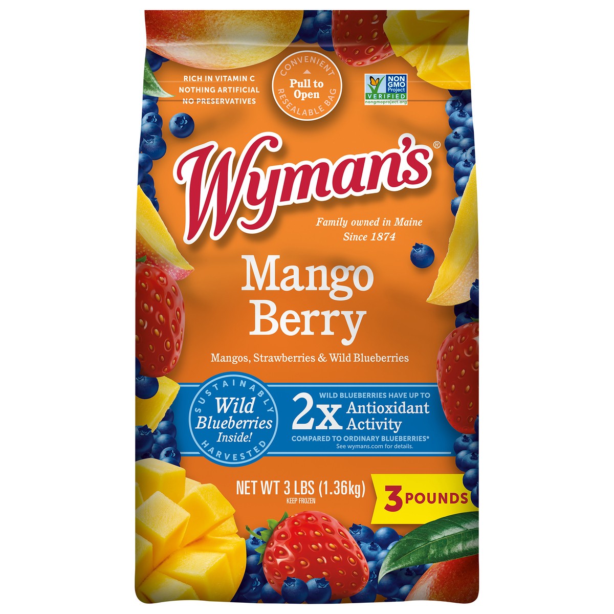 slide 1 of 7, Wyman's Mango Berry 3 lb, 48 oz