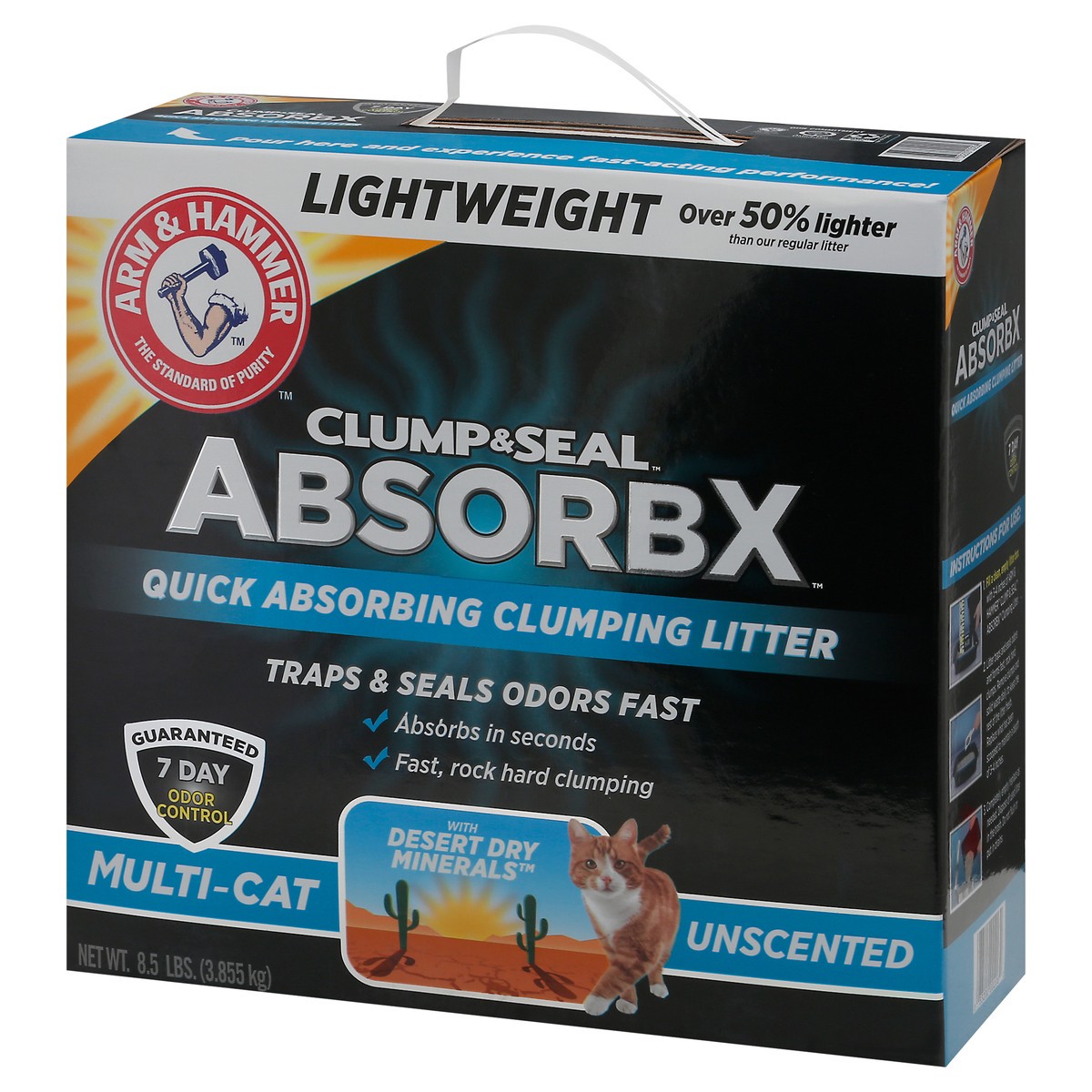 slide 12 of 12, ARM & HAMMER Clump & Seal AbsorbX Clumping Litter, Multi-Cat Unscented, 8.5 lb, 8.5 lb