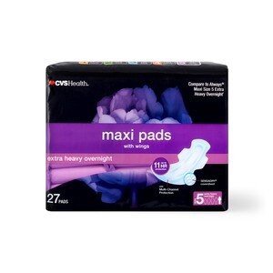 slide 1 of 1, Cvs Health Extra Heavy Overnight Pads With Wings, 27 Ct, 1 ct