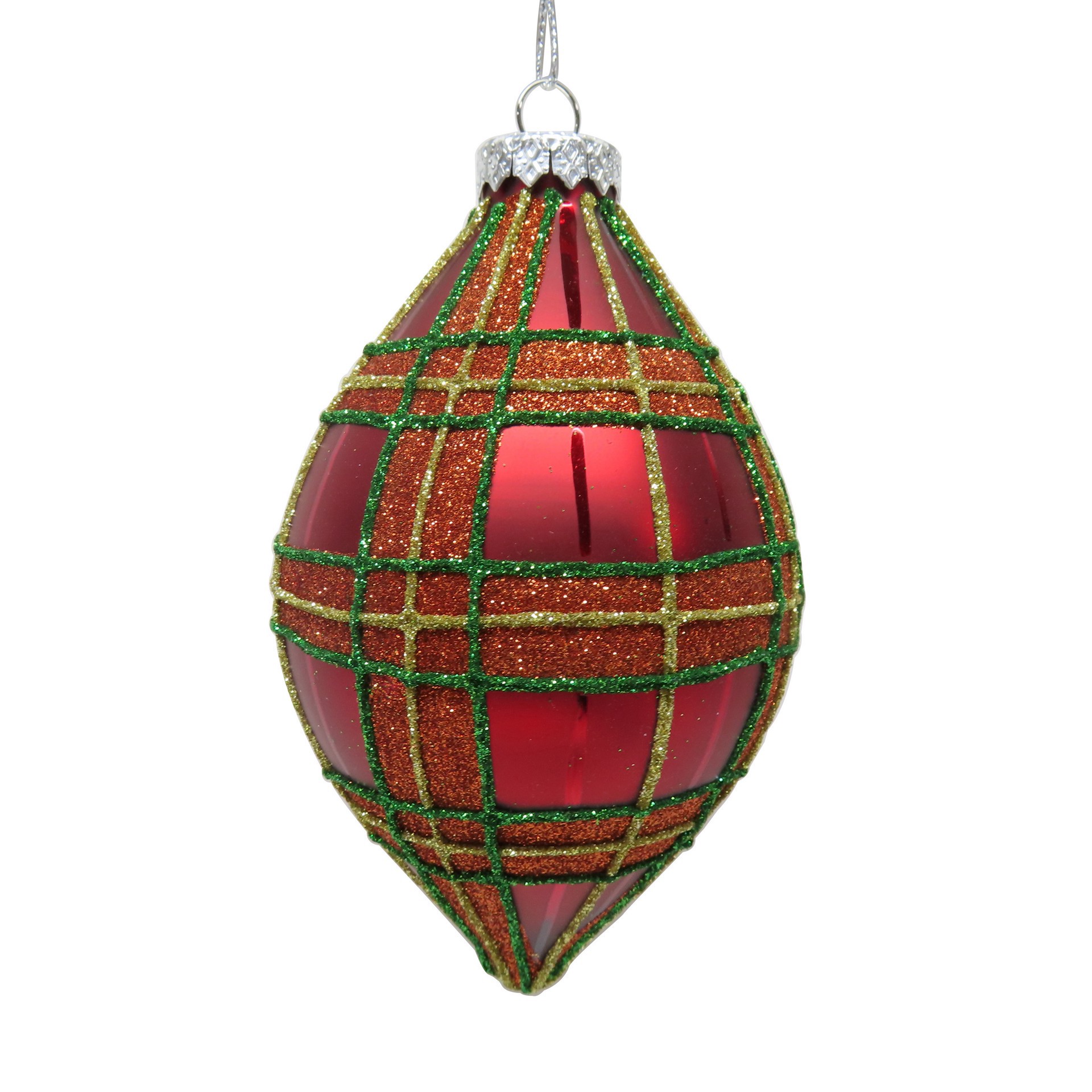 slide 2 of 2, 5.5" Red Glitter Plaid Glass Onion Ornament By Ashland, 3.25 in x 3.25 in x 5.5 in