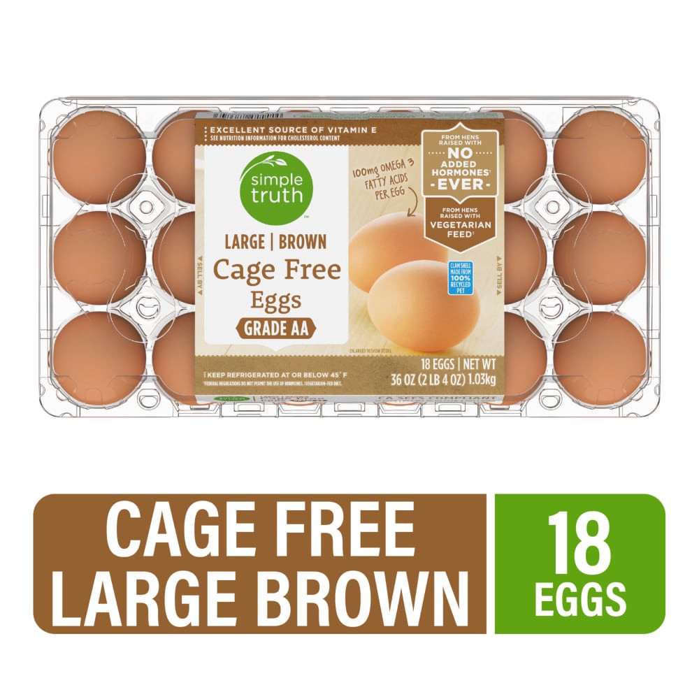 slide 1 of 3, Simple Truth Cage Free Large Brown Eggs Grade AA, 18 ct